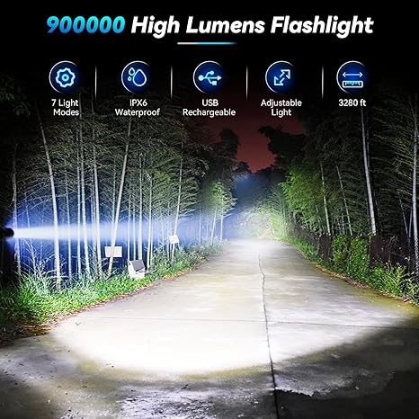 Rechargeable Flashlight, High Lumens Super Bright Flash Light, 7 Modes with COB Work Light, IPX6 Waterproof, Powerful Handheld LED Flashlights for Home Camping Hiking